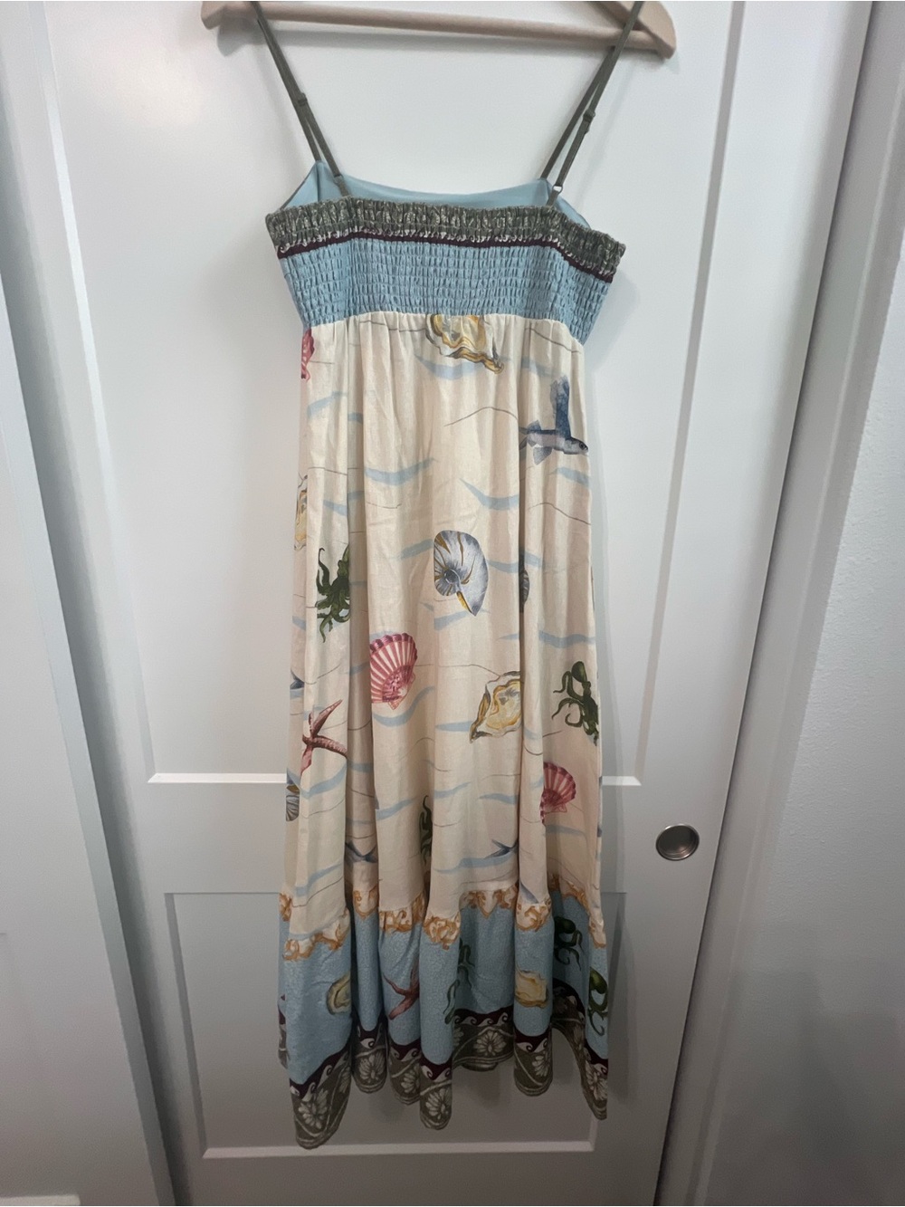 Caroline Constas Seaside Shell Print Maxi Dress Coastal Ocean Motif Smocked S - Picture 3 of 10